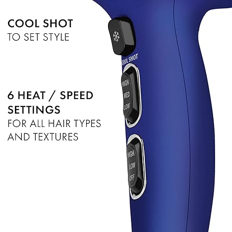 Hot Tools Blue Tourmaline Tools 2000 Turbo Ionic Dryer with 6 Speed Settings for all Hair Types