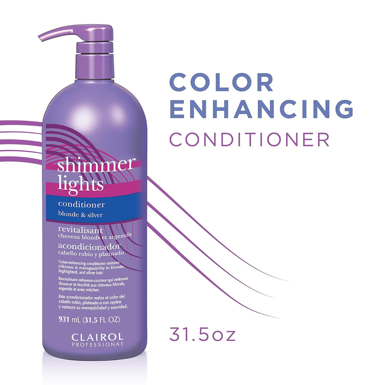 Clairol Professional Shimmer Lights Purple Conditioner, 31.5 fl. Oz Neutralizes Brass & Yellow Tones For Blonde, Silver, Gray & Highlighted Hair