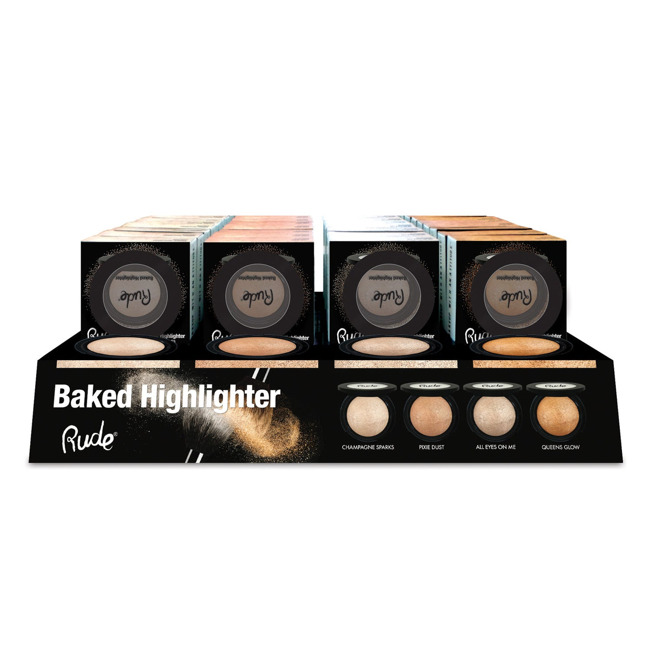 RUDE Baked Highlighter Acrylic Display, 48 Pieces
