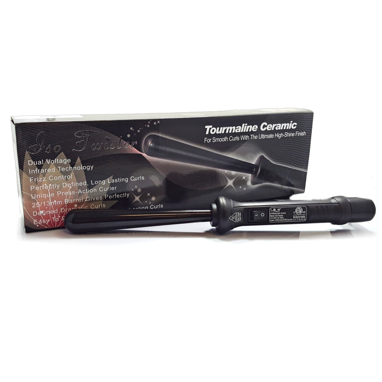 13-25mm Tapered Tourmaline Ceramic Curling Iron Clipless Hair Twister with Protective Glove Black