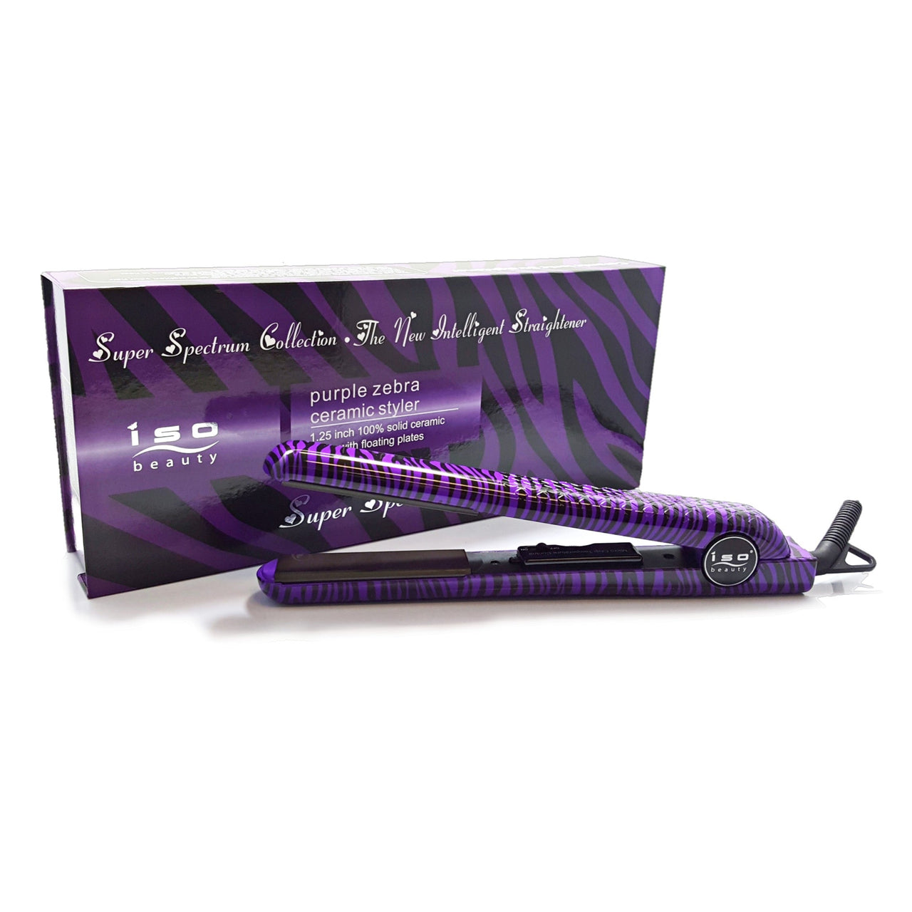 Limited Edition Purple Zebra 1.25" Ceramic Flat Iron Hair Straightener with Adjustable Temperature