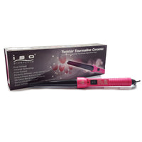Thumbnail for 25-13mm Tapered Tourmaline Ceramic Curling Iron Clipless Hair Twister With Protective Glove Pink Black