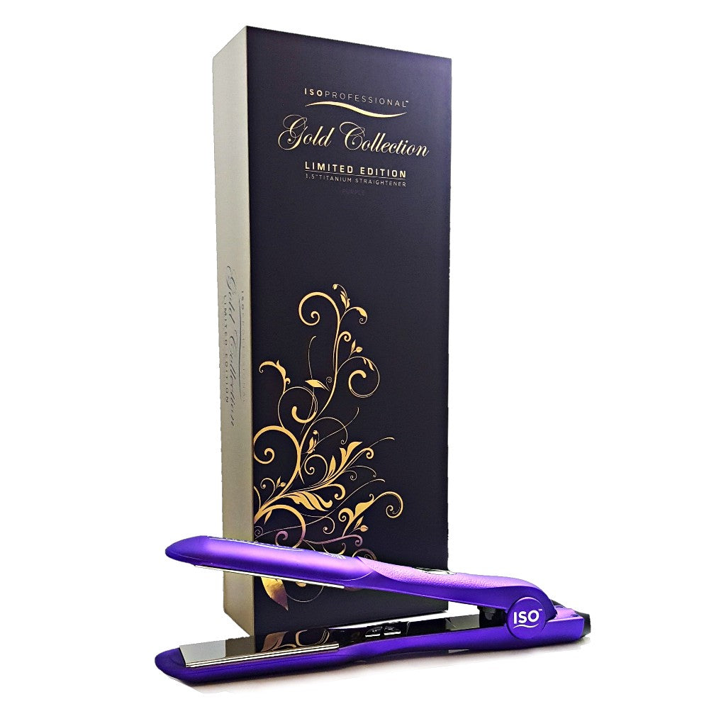 Gold Collection 1.5" Titanium Flat Iron Hair Straightener Digital Infrared with Adjustable Temperature Purple