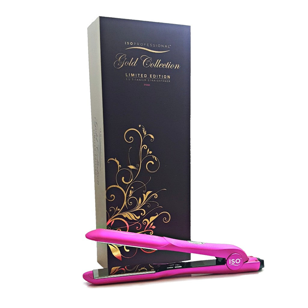 Gold Collection 1.5" Titanium Flat Iron Hair Straightener Digital Infrared with Adjustable Temperature Pink