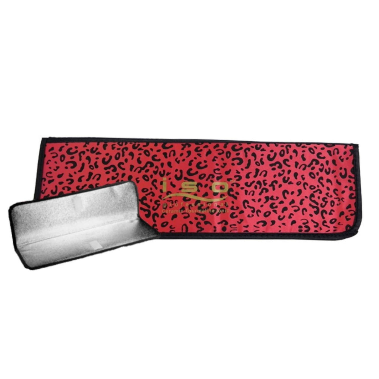 Heat Protective Mat Soft Touch Felt Exterior Velcro Closure for Easy Travel - Red Leopard