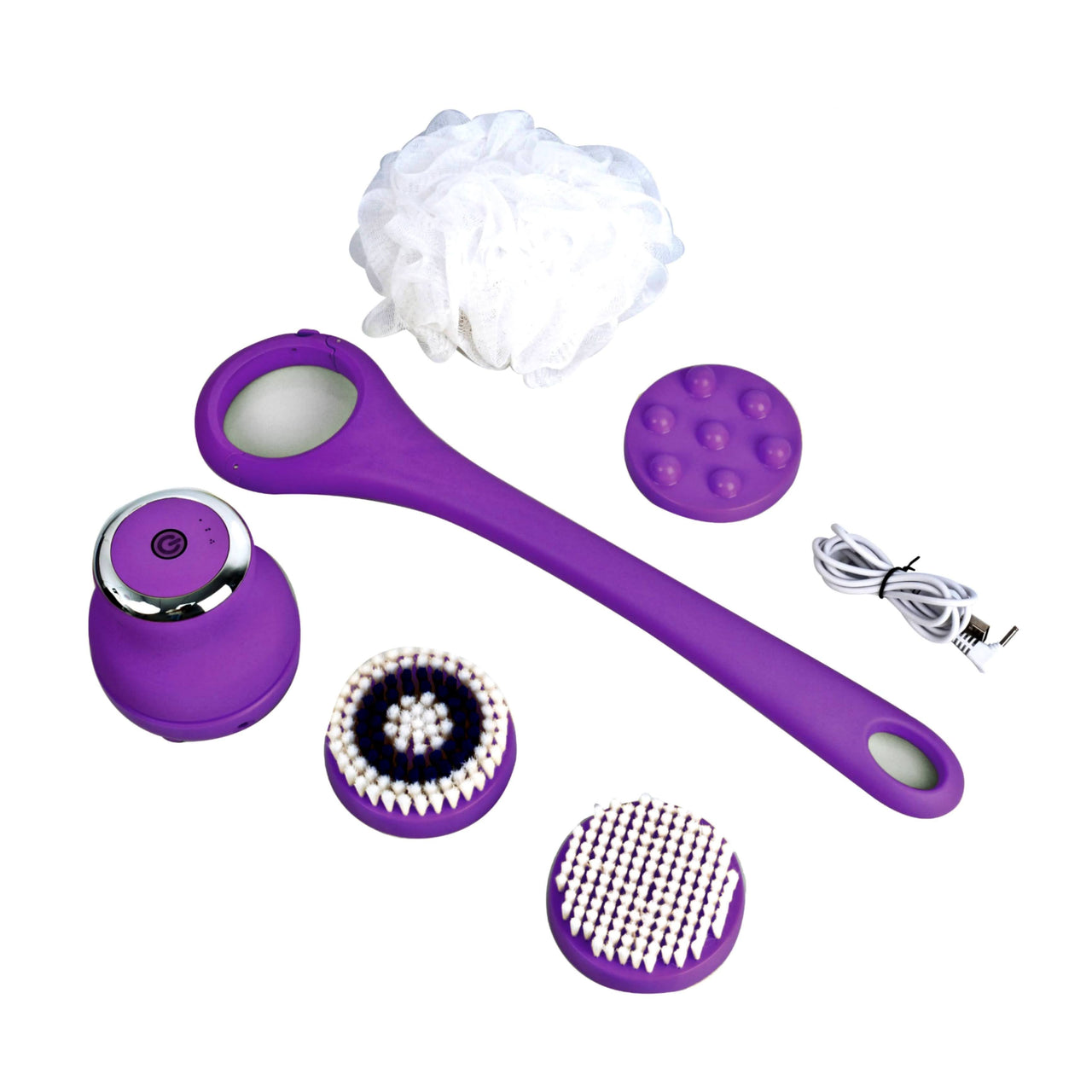 Wireless Waterproof Cleansing and Exfoliating Body Brush Set with 3 Speed 4 Brush Heads Deep Purple