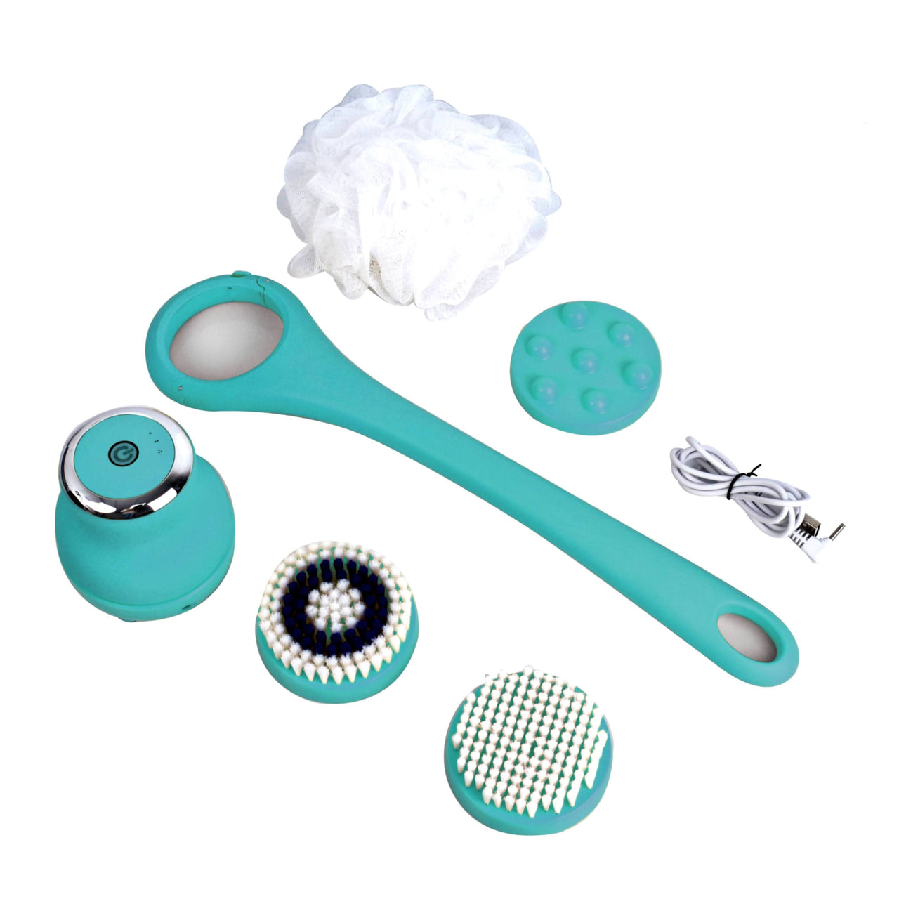 Wireless Waterproof Cleansing and Exfoliating Body Brush Set with 3 Speed 4 Brush Heads Turquoise