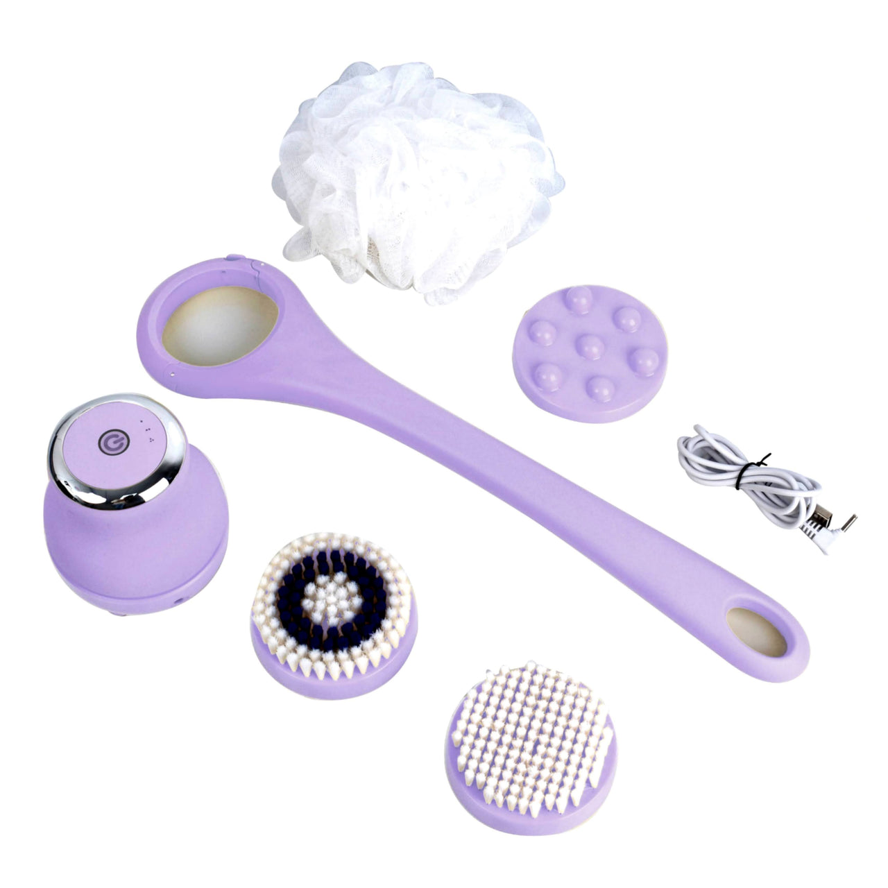 Wireless Waterproof Cleansing and Exfoliating Body Brush Set with 3 Speed 4 Brush Heads Lavender