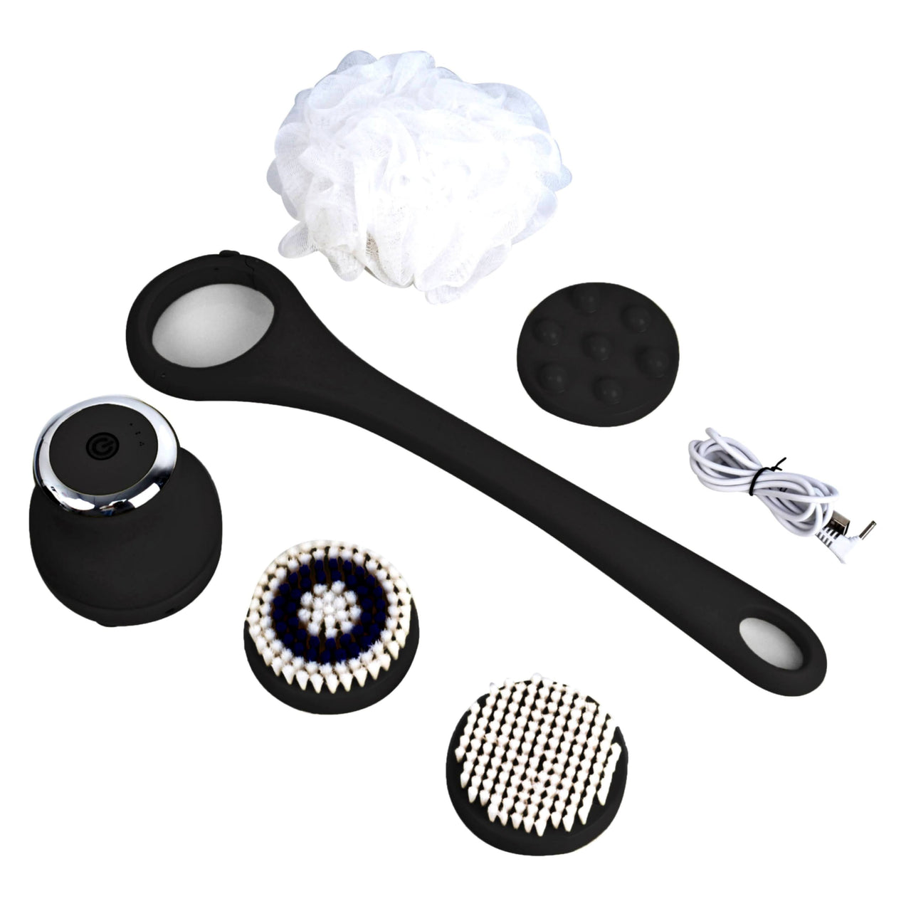 Wireless Waterproof Cleansing and Exfoliating Body Brush Set with 3 Speed 4 Brush Heads Matte Black