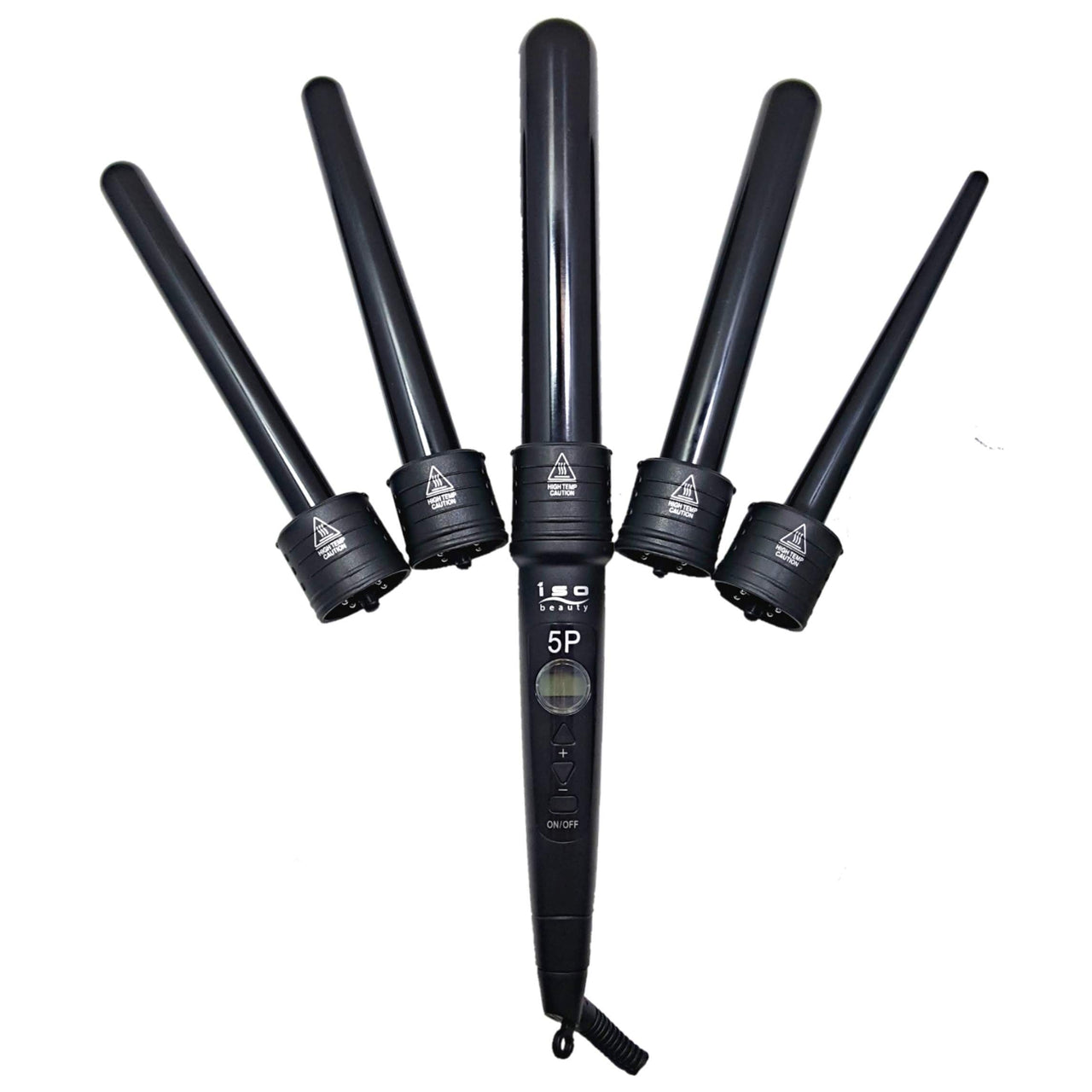 5-in-1 Digital Interchangeable Tourmaline Ceramic Curling Iron Clipless Hair Twister Set with Glove