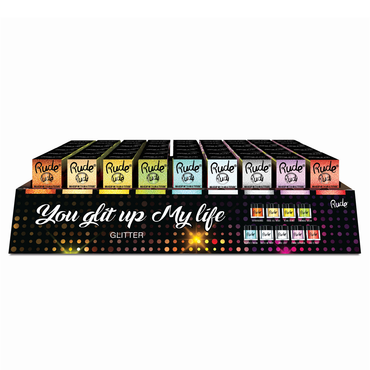 RUDE You Glit Up My Life Glitter Acrylic Display Set, 108 Pieces