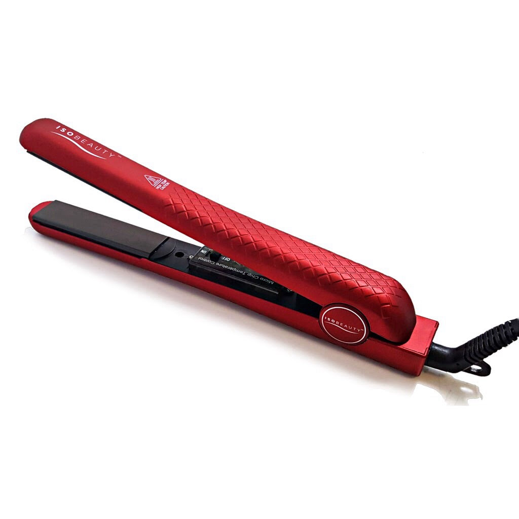 Soft Touch 1.25" Ceramic Plates Flat Iron Straightener with Adjustable Temperature Metallic Red