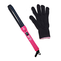 Thumbnail for 32mm Tapered Tourmaline Ceramic Cool Tip Curling Iron Clipless Hair Twister With Protective Glove Pink Black