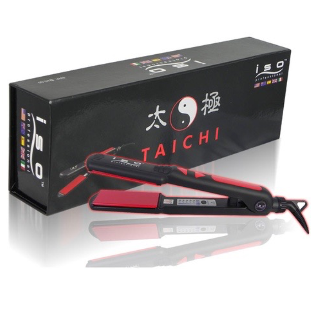 Taichi Red & Black 1.5" Tourmaline Ceramic Plates Styling Flat Iron with Adjustable Temperature