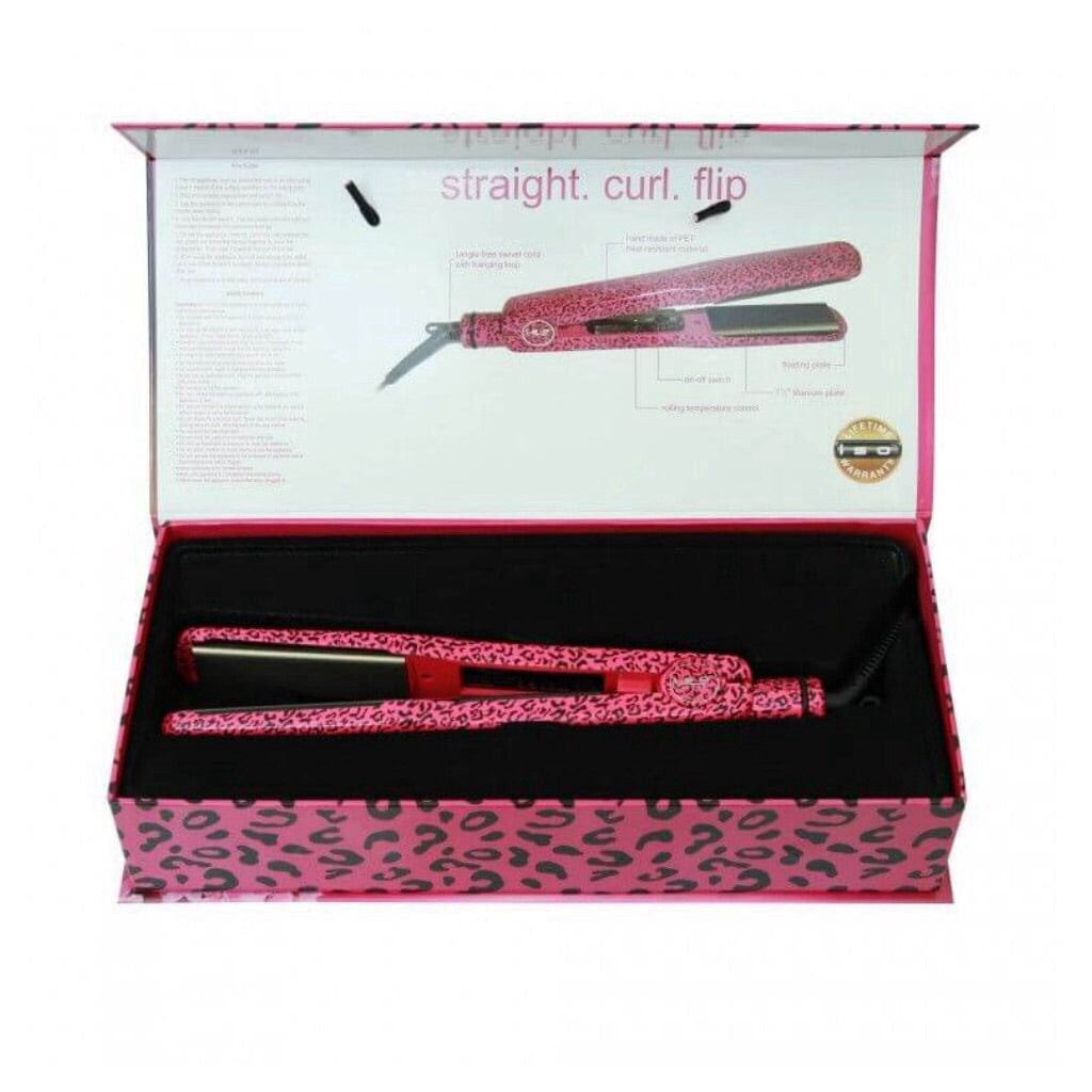 Omega Pink Leopard 1.5" Titanium Styling Flat Iron with Adjustable Infrared Temperature