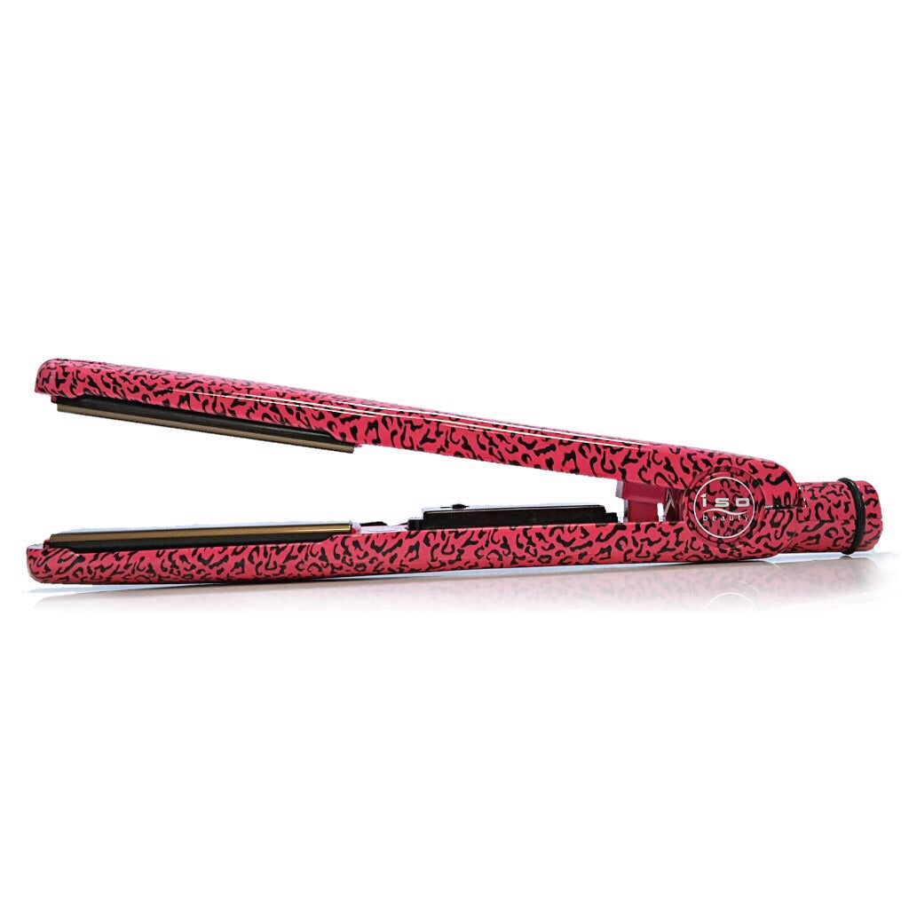 Omega Pink Leopard 1.5" Titanium Styling Flat Iron with Adjustable Infrared Temperature