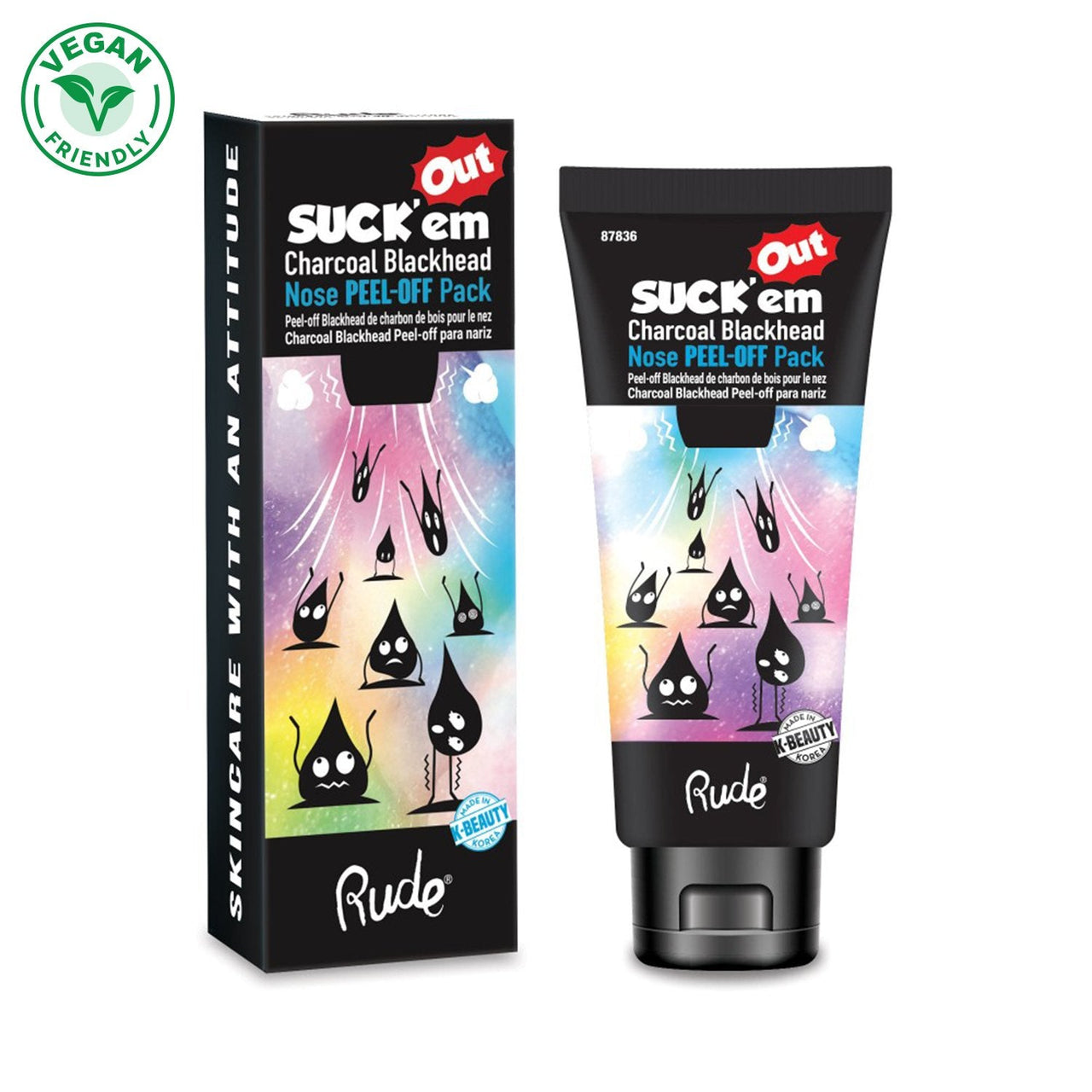 RUDE Suck'em Out Charcoal Blackhead Nose Peel-off Pack Display Set, 12 Pieces